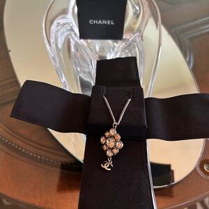 CHANEL Silver Necklace with Gold and Crystal Accents